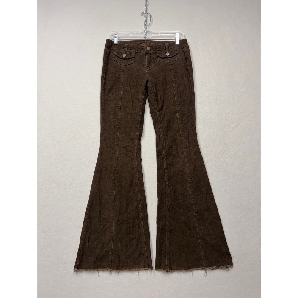 Boom Boom Jeans Flare Pants Women 7 Brown Corduroy Y2K Low Rise Bell Bottoms